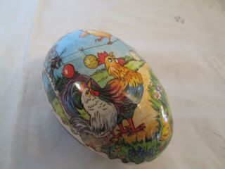 Vintage 3 1/2 " Easter Egg Paper Mache Germany Rooster Hen Chicks Ruffle Eggs