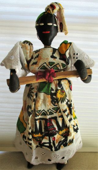 Standing Black African Folk Art Doll 11.  5 "