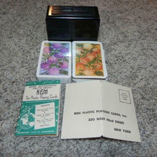 01574 Double Deck Vintage 1940 Kem Playing Cards In Bakelite Plastic Case Old