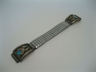 Vintage Navajo / Hopi Silver Overlay Watch Band Tips W Turquoise