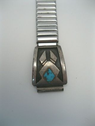 Vintage Navajo / Hopi Silver Overlay Watch Band Tips w Turquoise 2
