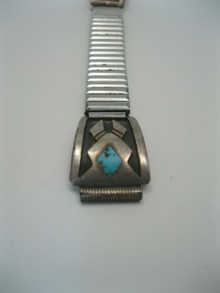 Vintage Navajo / Hopi Silver Overlay Watch Band Tips w Turquoise 3