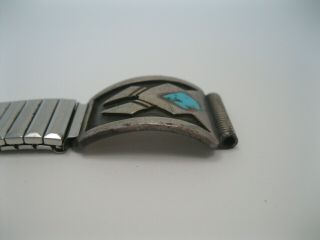Vintage Navajo / Hopi Silver Overlay Watch Band Tips w Turquoise 4