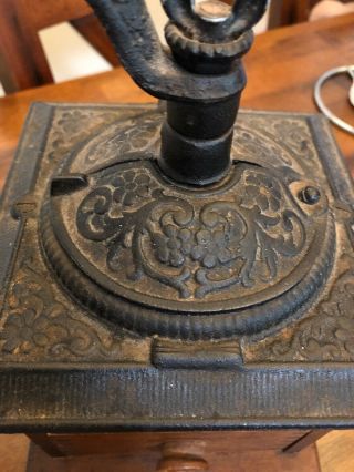 Vintage Woodcroftery Wood & Cast Iron Hand Crank Coffee Grinder Mill 2