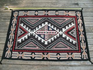 Vintage Woven Mexican Latin American Weaving Rug Wall Hanging 71x50 Red Black