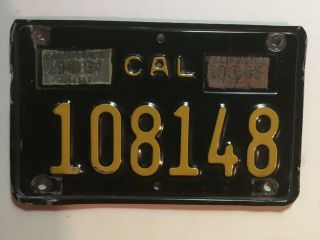 1963 California Motorcycle License Plate W/ 1964 1965 Stickers 1960 
