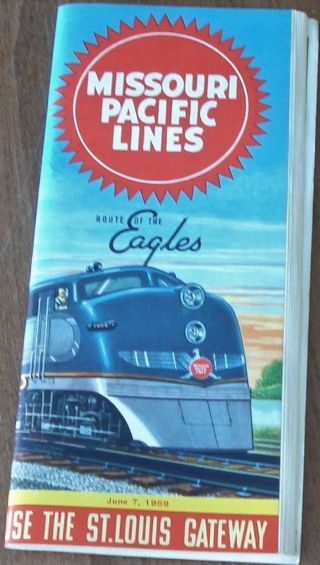 Missouri Pacific Lines Train Time Table - 1959 - Route Of The Eagles Vintage Rr