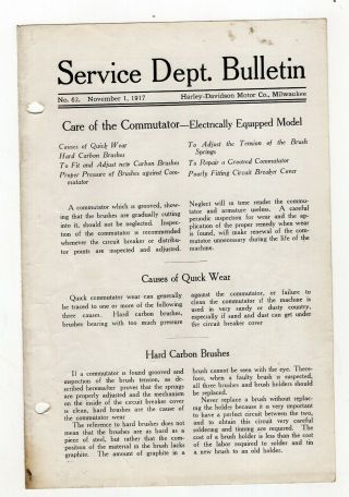1917 Harley - Davidson Service Bulletin Care Of Commutator