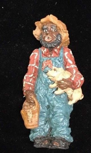 June Mckenna Black Folk Art - Man W/ Pig 1984