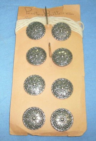 Vintage Set Of 8 Pewter Buttons From Norway - Spiral Design - Unique