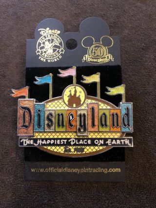 Disney Disneyland Pin - Retro 50th Anniversary - Marquee Sign With Flags