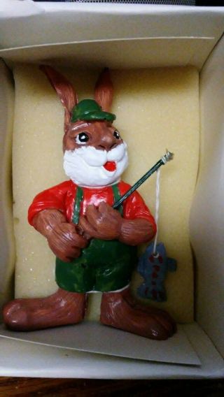 Vtg Der Grune Punkt Easter Rabbit Going Fishing Box Green Logo On Back