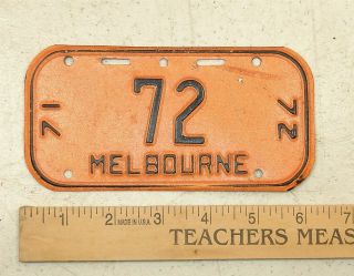 Vintage 1971/1972 Melbourne,  Florida Motorcycle License Plate - Rare And Sweet