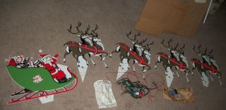 Vintage 60s Union Products No.  1010e Outdoor Santa & Reindeer Sled Set Boxed Cool