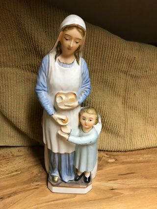Vtg Ceramic Religious Madonna Of The Kitchen Jesus Figurine Planter Decor 10 "