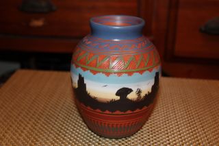 Navajo Native American Indian Pottery Vessel Vase Signed Ernest Watchmaw Desert
