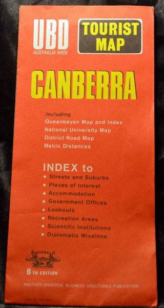 Vintage 1950s 1960s Ubd Canberra Large Tourist Map 6th Edition Australia