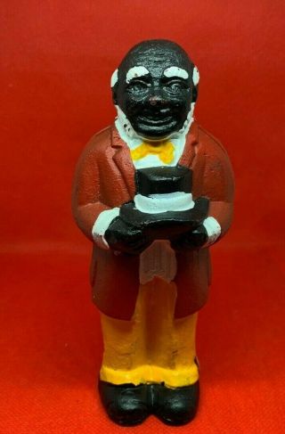 Vintage Cast Iron Uncle Moses Piggy Bank Holding Top Hat Solid All The Way Z