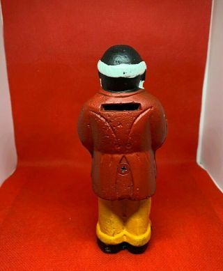 VINTAGE CAST IRON UNCLE MOSES PIGGY BANK HOLDING TOP HAT SOLID ALL THE WAY z 3