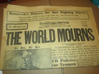 Vintage 1945 April 13 Fdr Franklin Delano Roosevelt Dies Newspaper Chicago Heral