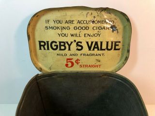 Rare Vintage RIGBY ' S Tobacco Can Cigar Humidor Tin 5¢ Straight MANSFIELD,  OHIO 7