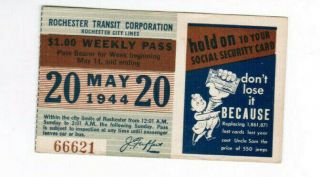Rochester York Transit Ticket Pass May 20 1944 Don 