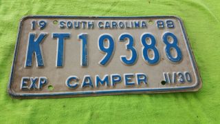 Vintage License Plate Tag Sc 1988 South Carolina Camper Rustic $4 Combine Ship