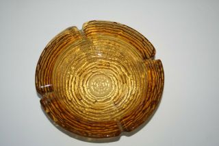 Vintage Amber Glass Ashtray 6 1/2 Inches Acrossed With Ridges On The Underside