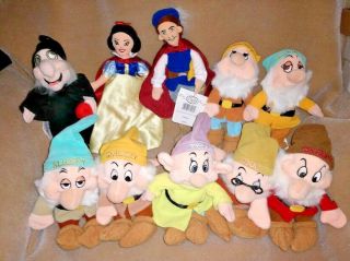 Set Of 10 Disney Bean Bag Plush Toys Snow White Seven 7 Dwarfs Tags Beanie Dolls