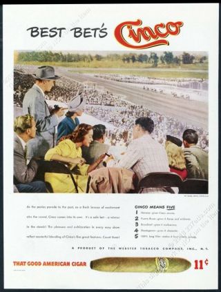 1947 Santa Anita Horse Racetrack Race Track Photo Cinco Cigar Vintage Print Ad