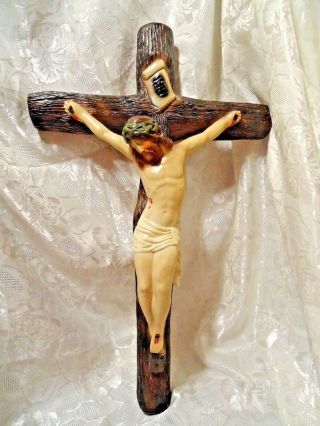 Chalkware Crucifix 24 " Plaster Catholic Huge Wall Cross Christian Jesus Statue