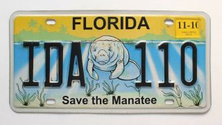Colorful Florida Save The Manatee Specialty Wildlife License Plate,  Ida 110