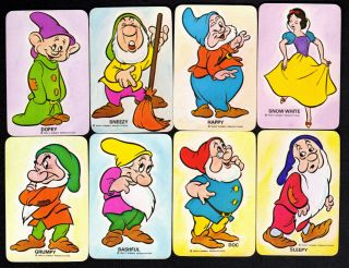 Vintage Swap Cards - Walt Disney Snow White & Seven Dwarfs X 8 (blank Backs)