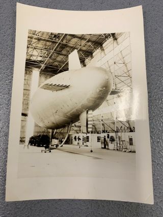 Vintage Photograph Of Military Blimp In Hangar