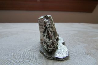 1979 Metzke Pewter Rabbit smelling a flower magnetic thimble holder Has Thimble 2