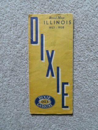 Rare Dixie Oils Gasoline Gas Station Highway Road Map Illinois 1937 – 1938