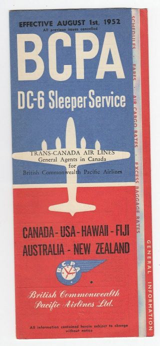 1952 Schedule Bcpa Dc - 6 Sleeper Trans - Canada Airlines
