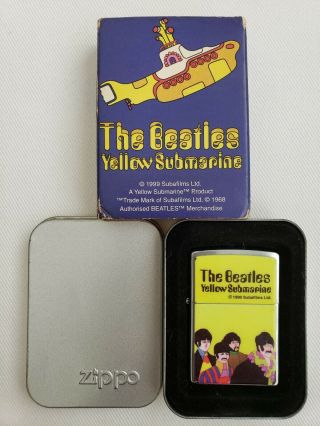 Rare Retired Beatles Yellow Submarine Zippo Lighter With Tin And Sleeve