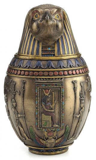 Egyptian Horus Canopic Jar Pet Burial Urn Falcon Statue Figurine -