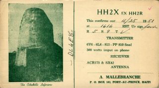 Hh2x A.  Mallebranche Prince,  Haiti 1951 Vintage Ham Radio Qsl Card