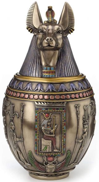 Anubis Egyptian Heiroglyphic Canopic Jar Memorial Urn Statue Sculpture Figurine
