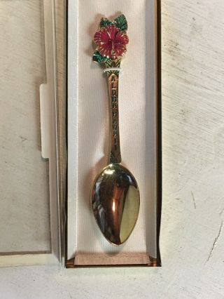 Vintage Aloha Hawaii Souvenir Spoon Hawaiian Flower Gold Spoon.  Nib