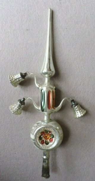 Antique German Glass Christmas Ornament - Tree Topper With 3 Bells - 1920s