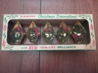 5 Vintage Christmas Jewelbrite Bottle Brush Wreath W/mercury Beads Diorama W/box