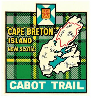 Cabot Trail,  Cape Breton Island,  Nova Scotia - Vintage 1960s Window Decal