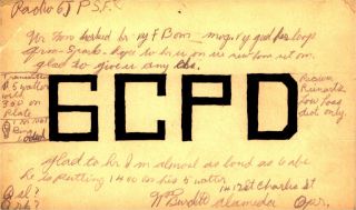 6cpd W.  Burditt Alameda,  California 1924 Vintage Ham Radio Qsl Card