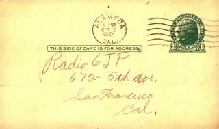 6CPD W.  Burditt Alameda,  California 1924 Vintage Ham Radio QSL Card 2