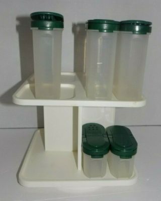 Tupperware Modular Mates Spice Carousel Rack W/5 Containers Green Lids