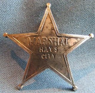 Silver Color " Hays City Marshal " Badge By " Langenbacher & Sons "