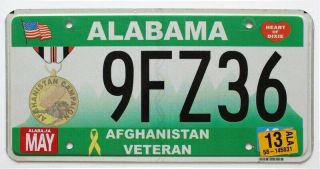 Alabama Afghanistan Campaign Veteran License Plate,  Military,  War